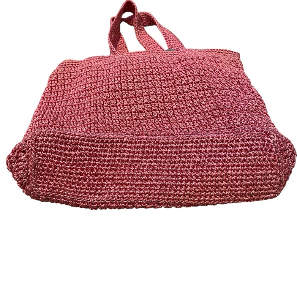 The Sak Crochet Shoulder Pink Tote Purse Lined Nylon Summer Hippie Beach Casual - Picture 3 of 9